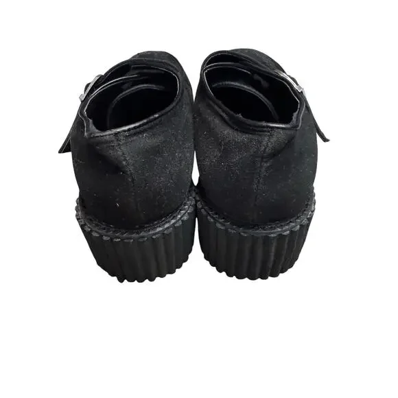 Demonia Creeper Black Faux Suede Platform Monk Strap Shoes Women 9 Grunge Goth - Picture 3 of 7